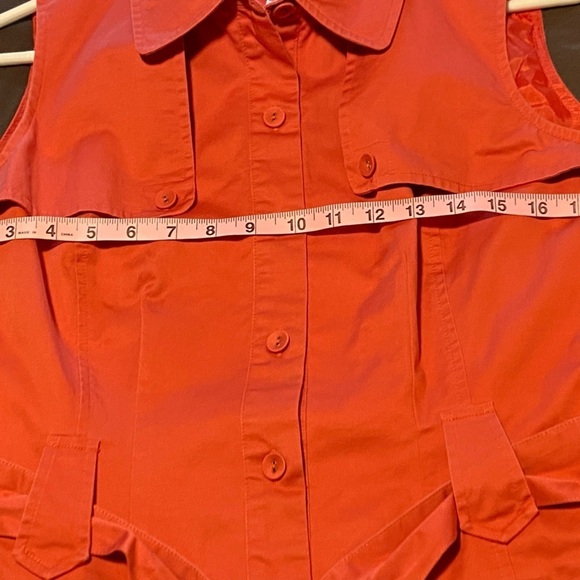 Talbots Cotton Dress Button Front Sleeveless Size 10 Belted Stretch Orange - Picture 8 of 10